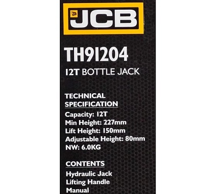 Бутылочный домкрат JCB 12 т, с клапаном, TH91204(58017) JCB-TH91204(58017)