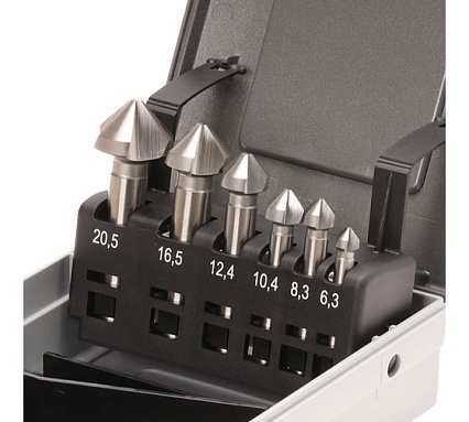 Набор зенковок 90° (6 шт; 6.3, 8.3, 10.4, 12.4, 16.5, 20.5; HSS) Bucovice Tools 741806