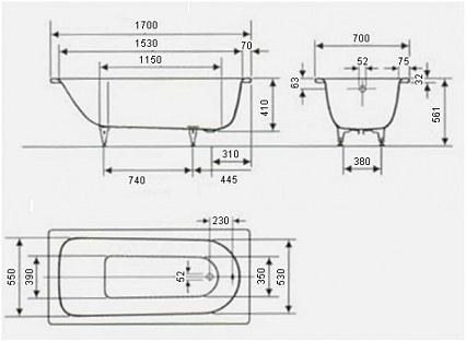 Стальная ванна Kaldewei Saniform Plus 363-1 170x70 anti-slip+easy-clean