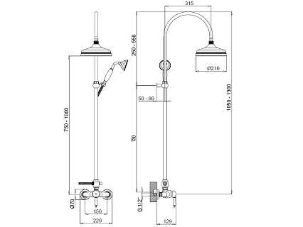 Душевая стойка Margaroli Classica RU1006AA01GD золото