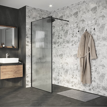 Душевая перегородка Niagara Nova NG-781-90BLACK 90x200 эффект битого стекла, профиль черный матовый