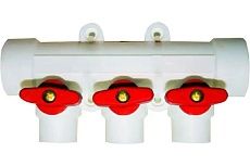 Коллектор полипропиленовый Millennium 32 мм, с кранами, 3 выхода, красная ручка 3M62-mnr-320320