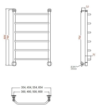 Полотенцесушитель водяной Aquanet Fiona 30x80 см