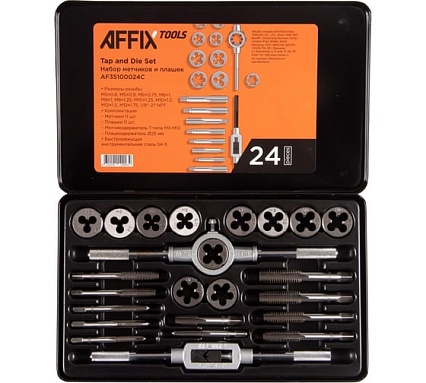 Набор метчиков и плашек AFFIX SK-5 M5-M12, кейс, 24 предмета AF35100024C