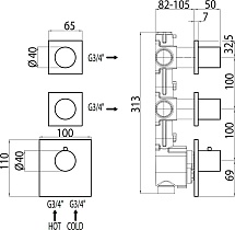 Скрытая часть смесителя Bossini Oki/Cube Z030201 термостат, на 2 выхода