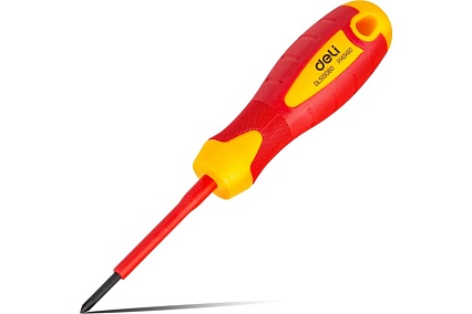 Диэлектрическая крестовая отвертка Deli dl513060 PH0x60, сертификат vde до 1000 В, магнитный наконечник, сталь cr-v, рукоять pp+tpr 110590
