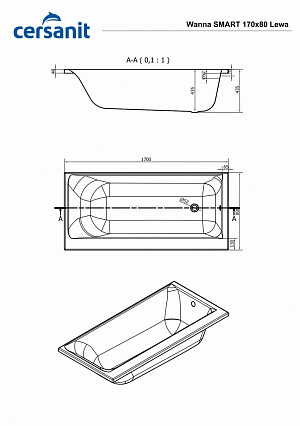 Акриловая ванна Cersanit Smart 170x80 см L