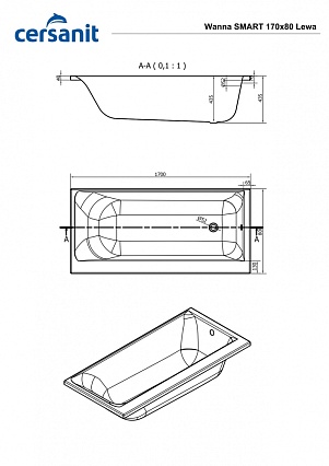 Акриловая ванна Cersanit Smart 170x80 см L