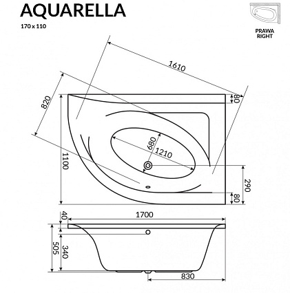 Акриловая ванна Excellent Aquarella 170x110 R