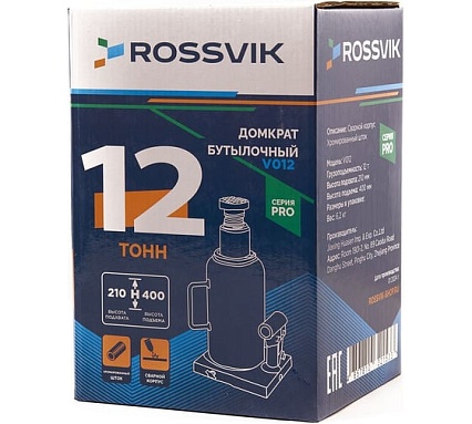 Домкрат бутылочный Rossvik PRO V012 г/п 12.0 т V012 PRO