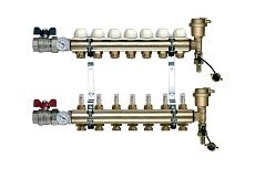 Коллекторная группа Tiemme 7 отводов 1&quot; с расходомерами, латунь 3870004 / 3871G060507