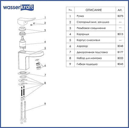 Cмеситель для раковины WasserKRAFT Aller 1063WHITE белый