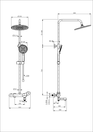 Душевая стойка Wonzon&Woghand T-1000 WW-B3057-A-MB термостат, черный матовый