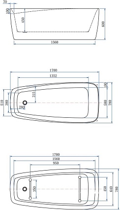 Акриловая ванна Aquanet Family Trend 170x78 см, 90778-GW-MB белый /черный матовый