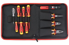 Набор диэлектрических отверток SL/PH, бокорезов, плоскогубцев, длинногубцев, стриппера и отвертки тестера напряжения сети в сумке Felo ERGONIC 41391104