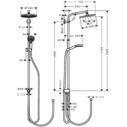 Душевая стойка Hansgrohe Crometta S 240 1jet Showerpipe Reno 27270000