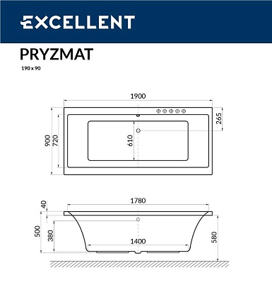 Акриловая ванна Excellent Pryzmat 190x90