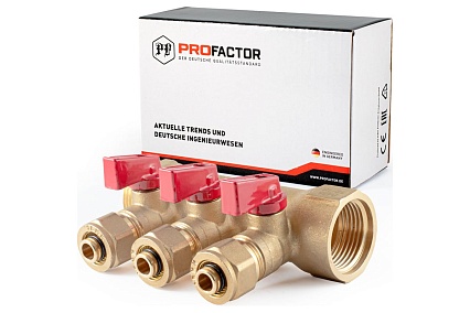 Коллектор с шаровыми кранами PROFACTOR в/н 1" х 3 вых 16 цанга PF MVP 267.3