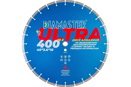 Диск сегментный по железобетону Laser ULTRA 400x3.6x10x25.4/20 мм, 28z, wet/dry Diamaster 001.000.8201