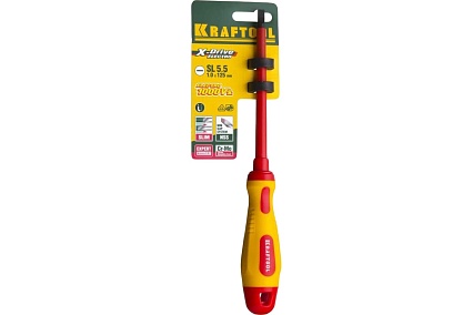 Отвертка Kraftool Expert 250083-5.5-125 высоковольтная Cr-Mo-V стержень двухкомпонентная маслобензостойкая рукоятка SL 5.5x125 мм