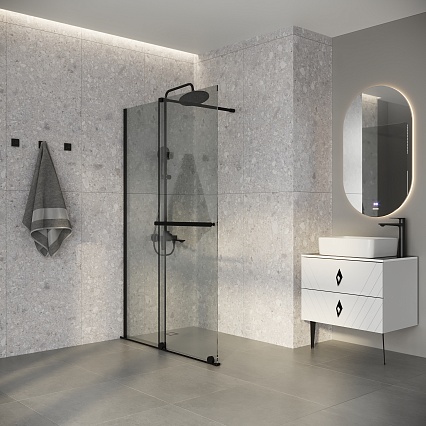 Душевая перегородка Niagara Nova NG-671-90BLACK 90x200 прозрачная, профиль черный матовый