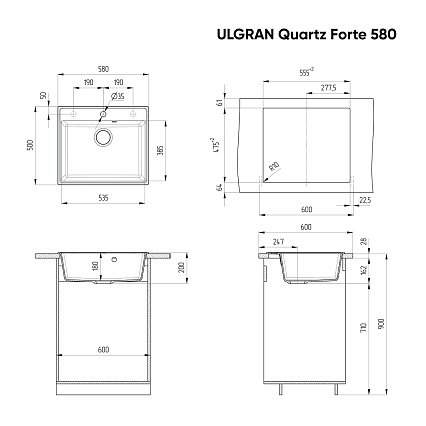 Кухонная мойка Ulgran Quartz Forte 580-02 58 см лен