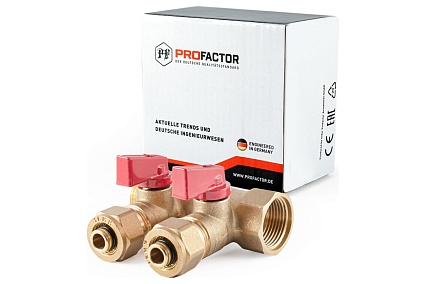 Коллектор с шаровыми кранами PROFACTOR в/н 3/4" х 2 вых 16 цанга PF MVP 266.2