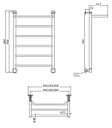 Полотенцесушитель водяной Aquanet Fiona 50x80 см, с верхней полкой