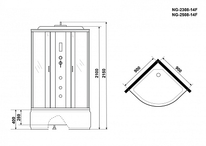 Душевая кабина Niagara NG 2508-14F 90x90 тонированное, пульт управления, гидромассаж