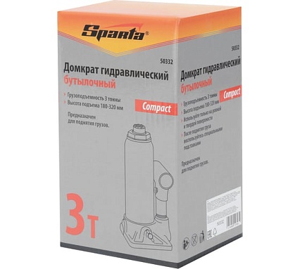 Гидравлический бутылочный домкрат Sparta Compact 3т 180-320 мм 50332