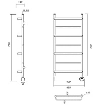 Полотенцесушитель электрический Domoterm Орфей П7 400x700 ER, ТЭН справа, хром