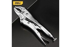 Зажимные клещи Deli 110708 с изогнутыми губками с фиксатором регулируемые DL109107Z 180мм рабочий ход 40мм, CrV