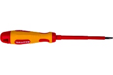 Отвертка Kraftool Expert 250083-4.0-100 высоковольтная Cr-Mo-V стержень двухкомпонентная маслобензостойкая рукоятка SL 4.0x100 мм