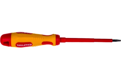Отвертка Kraftool Expert 250083-4.0-100 высоковольтная Cr-Mo-V стержень двухкомпонентная маслобензостойкая рукоятка SL 4.0x100 мм