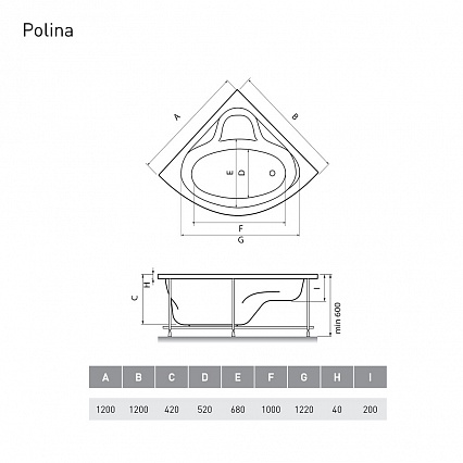 Акриловая ванна Relisan Polina 120x120 см