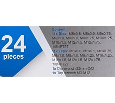 Набор метчиков и плашек метрический Scheppach 24 предмета (М5x0.8/0.9, М6x0.75/1, М8x1/1.25, М10x1.25/1.5, М12x1.5/1.75) Sch-M024-1(64906)