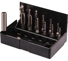 Набор метчиков для шуруповерта VOLKEL M3-M10 HSS-G (+ сверла) 13пр V67020