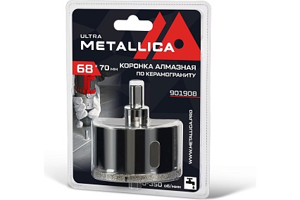 Коронка алмазная 68x70 мм, #46, со сверлом, по керамограниту, плитке, в блистере METALLICA Ultra 901908