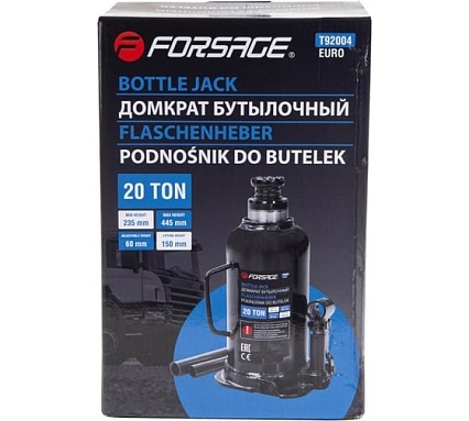 Домкрат бутылочный Forsage 20т с клапаном с дополнительным ремкомплектом F-T92004Euro(9612)