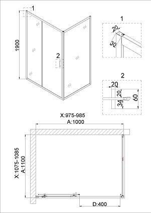 Душевая дверь Niagara Nova NG-42-10AG 100x190 прозрачный, золото