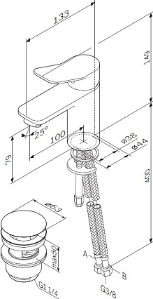 Смеситель для раковины AM.PM X-Joy F85A82100 с донным клапаном, хром