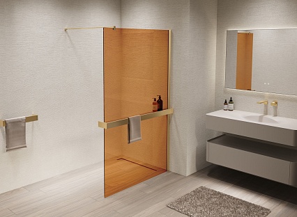Душевая перегородка Vincea Walk-In VSW-1HR100GSG 100x200 матовое золото, янтарь