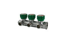 Коллектор с регулирующими клапанами SANTECHSYSTEMS 1", 4 выхода под плоское уплотнение 1/2" н/р, межосевое расстояние между выходами 45мм 129-8678