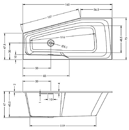 Акриловая ванна Riho Rethink Space 160x75 L/R белый глянец