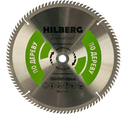 Диск пильный  Industrial Дерево (255x30 мм; 100Т) Hilberg HW257