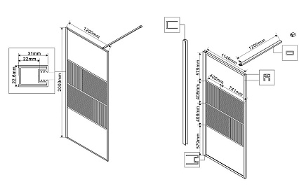 Душевая перегородка Vincea Walk-In VSW-1HC120CFBG 120x200 брашированное золото, рифленое