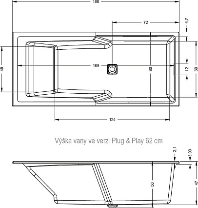 Акриловая ванна Riho Still Shower Plug&Play 180x80 см L с монолитной панелью