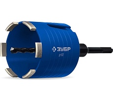 Алмазная сегментная коронка для подрозетников Зубр Профессионал 82 мм (М16; рабочая глубина 75 мм, лазерная сварка) 29875-82