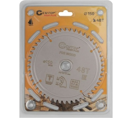 Диск пильный с тефлоновым покрытием по дереву Profi plus 150x1.3/2x20/16/12 мм, 48Т CUTOP 75-15048Т