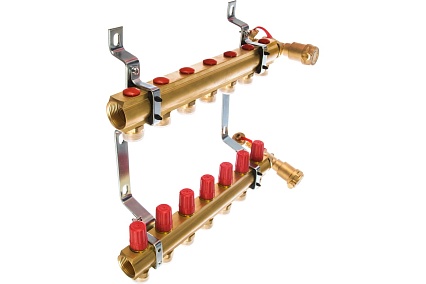 Комплект коллекторов Danfoss FHF-7 set с кронштейнами и воздухоотводчиками 7 контуров 088U0707